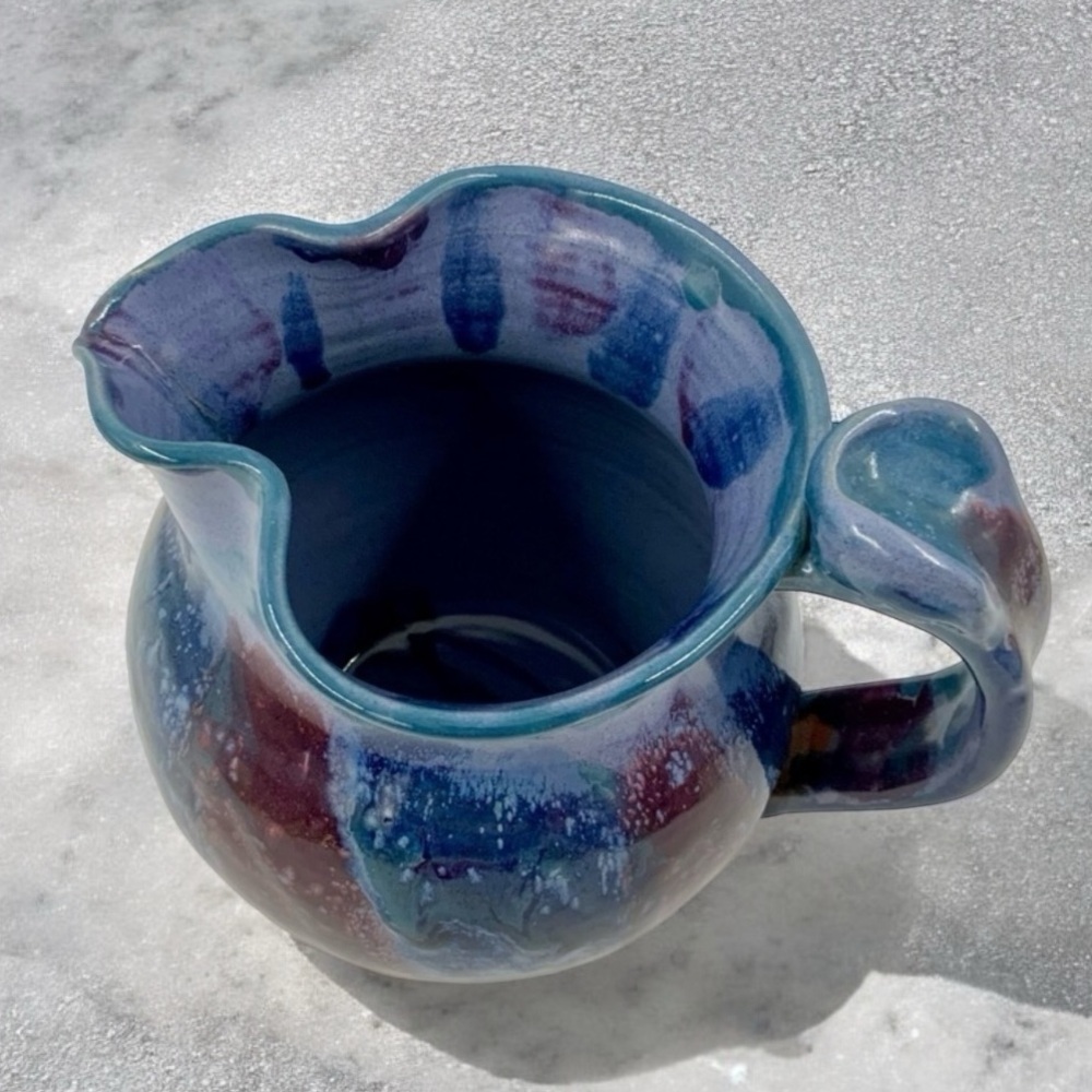 Vintage Mid-Century-Modern Handmade Studio Pottery Pitcher Blue Colored Signed - Picture 7 of 9